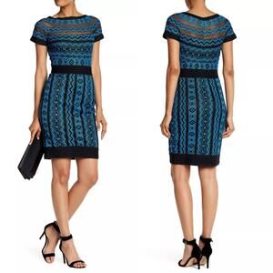 Tadashi Shoji Embroidered Short Sleeve Dress Size 0 Contemporary Modern Cocktail